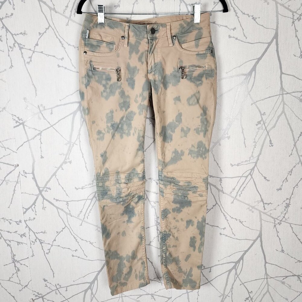 Robin's Jean Camo Tie Dye Low Rise Moto Skinny Ankle Jeans